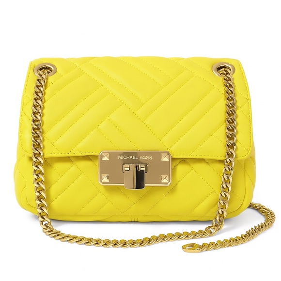 Michael Kors Handbags - Michael Kors 35SOGP6F2U Peyton Medium Shoulder Flap Vegan Faux Sunshine